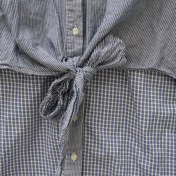 Stripe & Gingham Pattern Block Button Up with Front Tie - Picture 4 of 7
